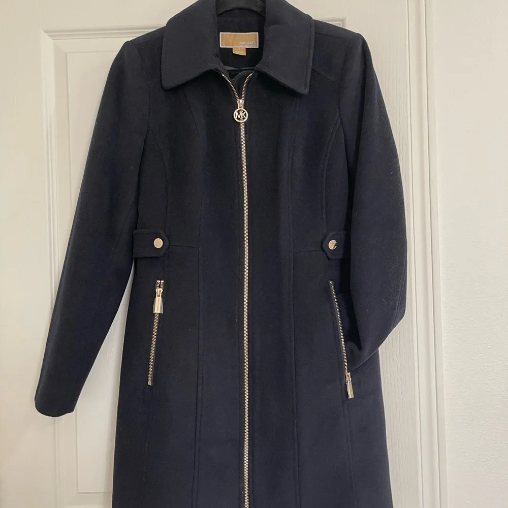 Michael Kors Dark Navy Trench Coat with Gold Zipper - Picture 5 of 10